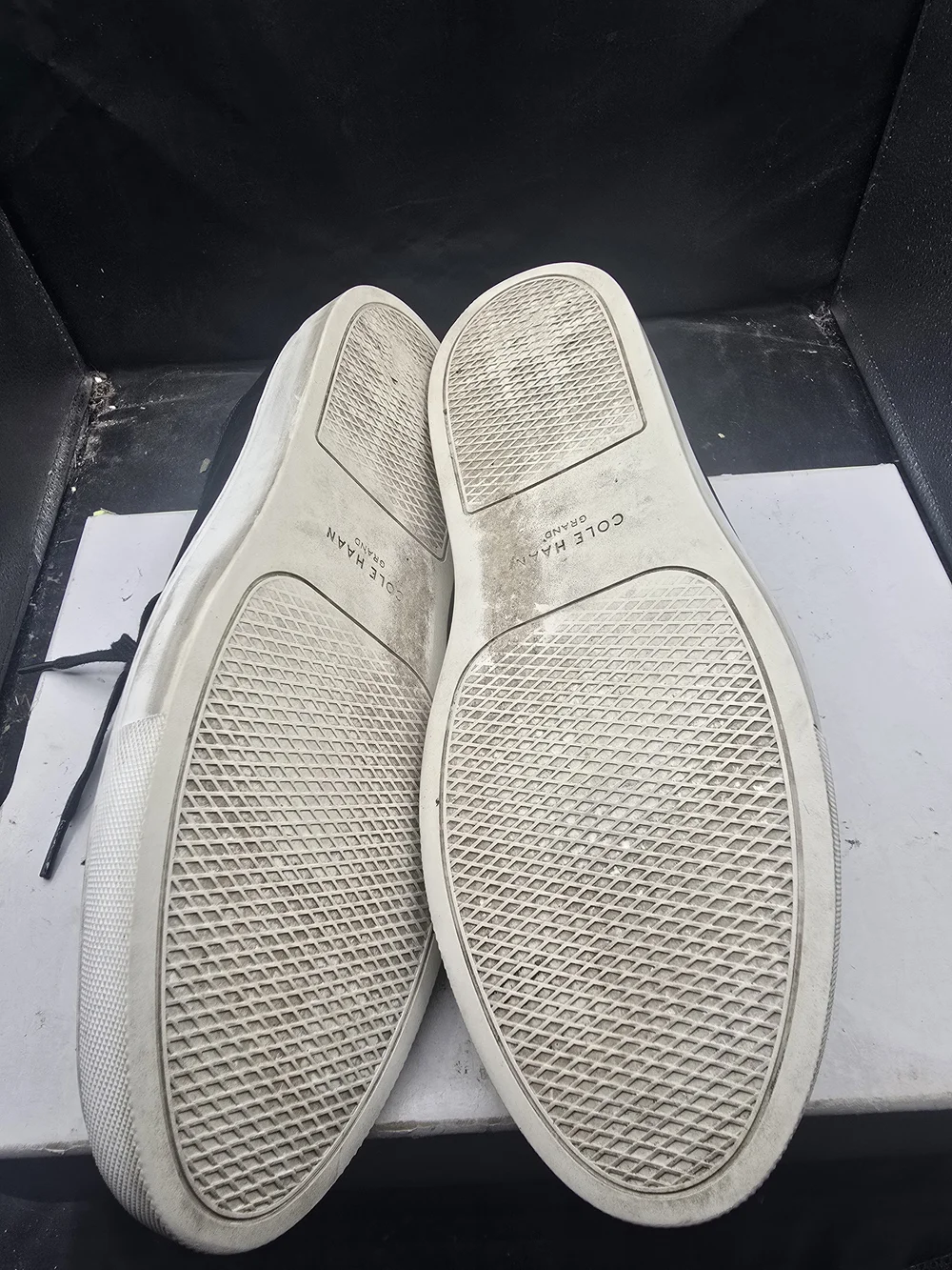 Cole‎ Haan Black Leather Low-Top Slip-On Sneakers with White Sole